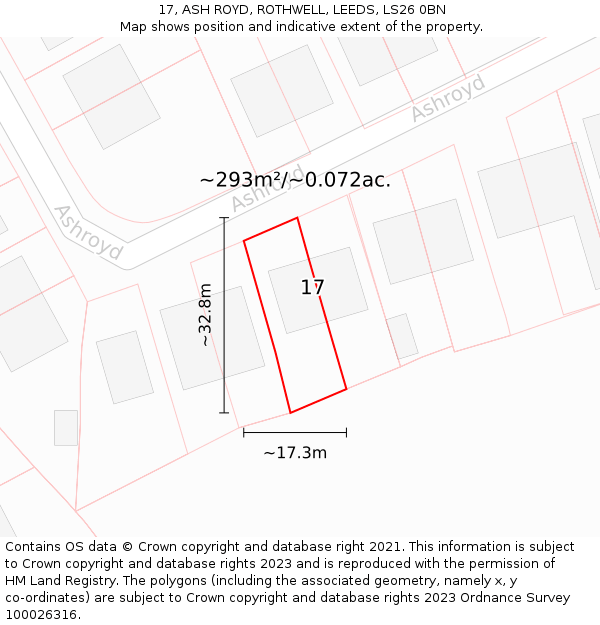 17, ASH ROYD, ROTHWELL, LEEDS, LS26 0BN: Plot and title map