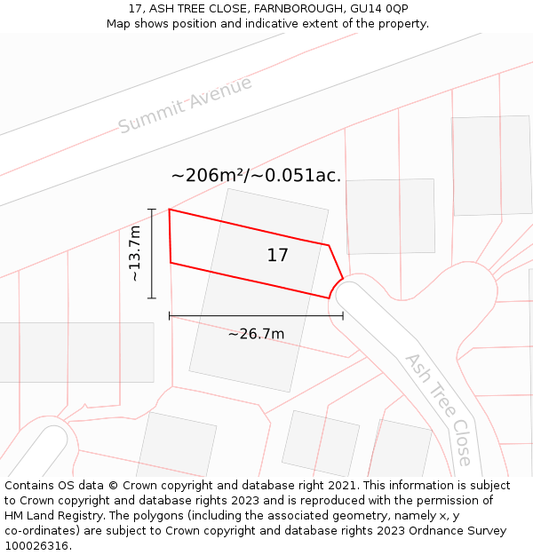 17, ASH TREE CLOSE, FARNBOROUGH, GU14 0QP: Plot and title map