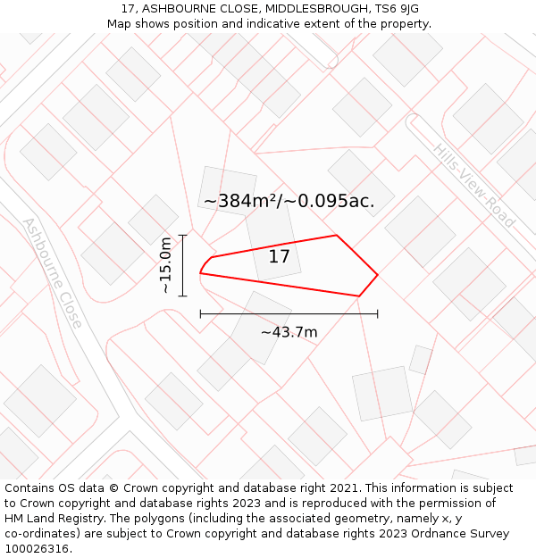 17, ASHBOURNE CLOSE, MIDDLESBROUGH, TS6 9JG: Plot and title map