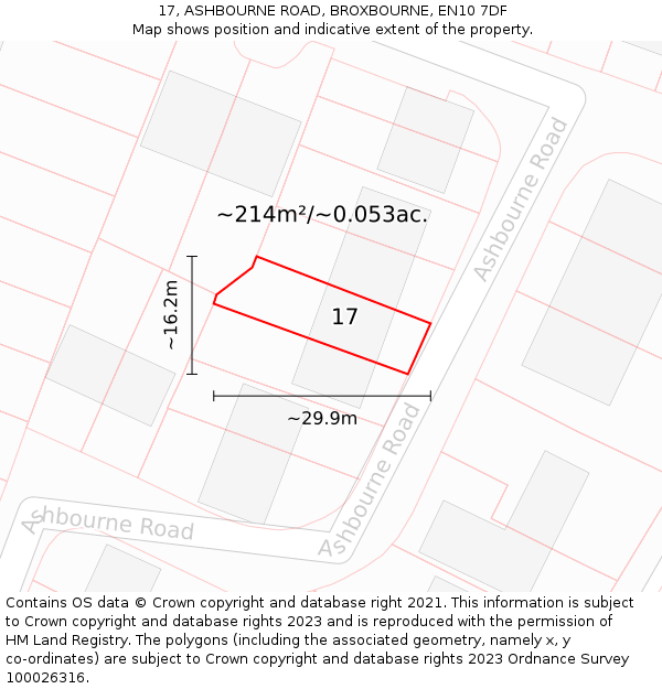 17, ASHBOURNE ROAD, BROXBOURNE, EN10 7DF: Plot and title map