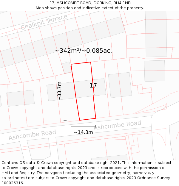 17, ASHCOMBE ROAD, DORKING, RH4 1NB: Plot and title map
