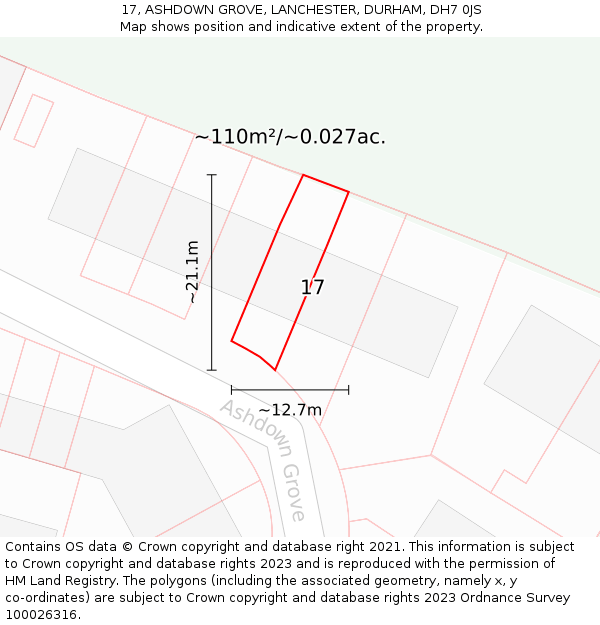 17, ASHDOWN GROVE, LANCHESTER, DURHAM, DH7 0JS: Plot and title map