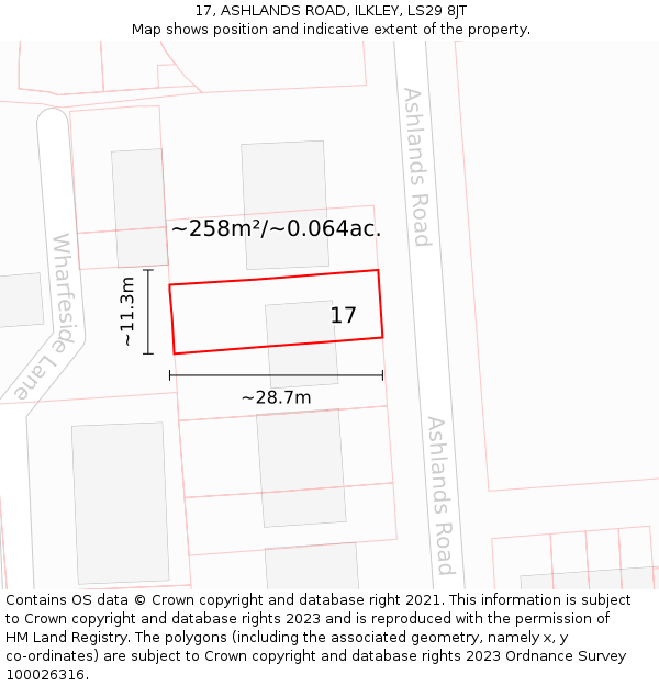 17, ASHLANDS ROAD, ILKLEY, LS29 8JT: Plot and title map