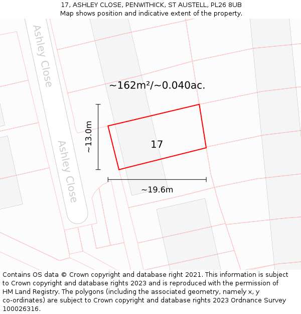 17, ASHLEY CLOSE, PENWITHICK, ST AUSTELL, PL26 8UB: Plot and title map