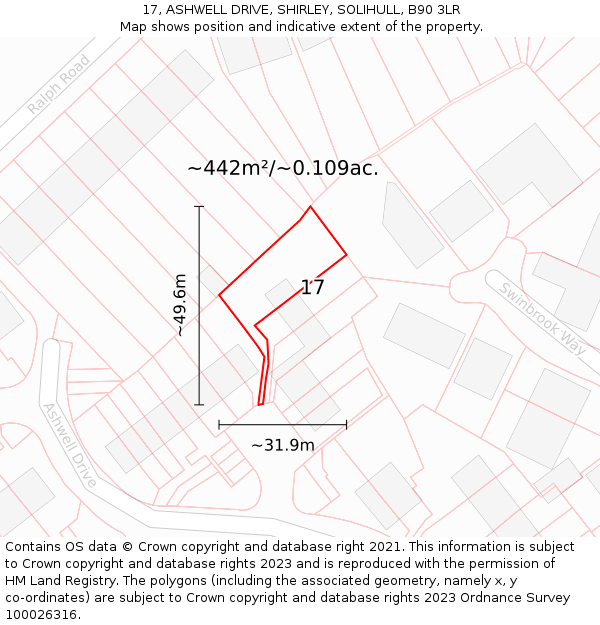 17, ASHWELL DRIVE, SHIRLEY, SOLIHULL, B90 3LR: Plot and title map