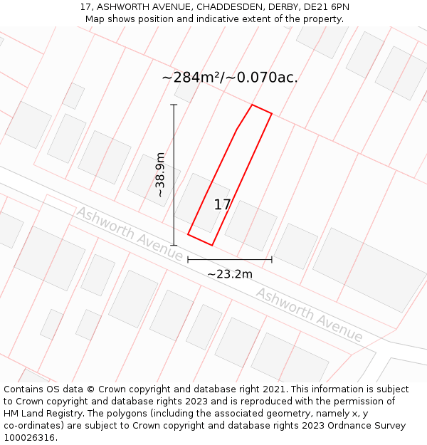 17, ASHWORTH AVENUE, CHADDESDEN, DERBY, DE21 6PN: Plot and title map