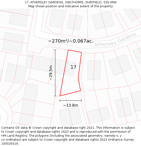 17, ATHERSLEY GARDENS, OWLTHORPE, SHEFFIELD, S20 6RW: Plot and title map