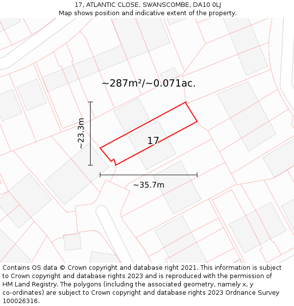 17, ATLANTIC CLOSE, SWANSCOMBE, DA10 0LJ: Plot and title map