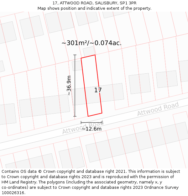 17, ATTWOOD ROAD, SALISBURY, SP1 3PR: Plot and title map