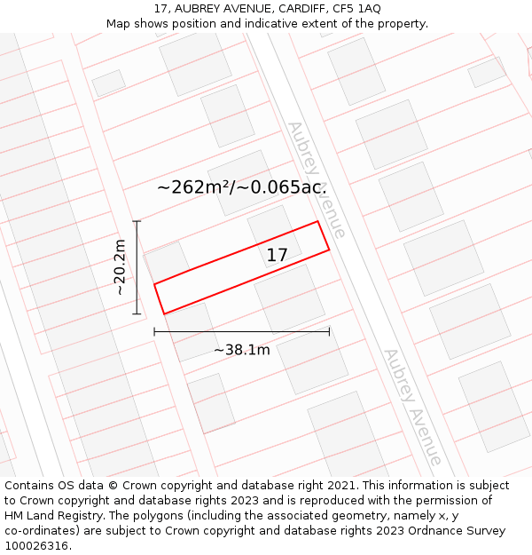 17, AUBREY AVENUE, CARDIFF, CF5 1AQ: Plot and title map