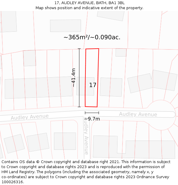 17, AUDLEY AVENUE, BATH, BA1 3BL: Plot and title map
