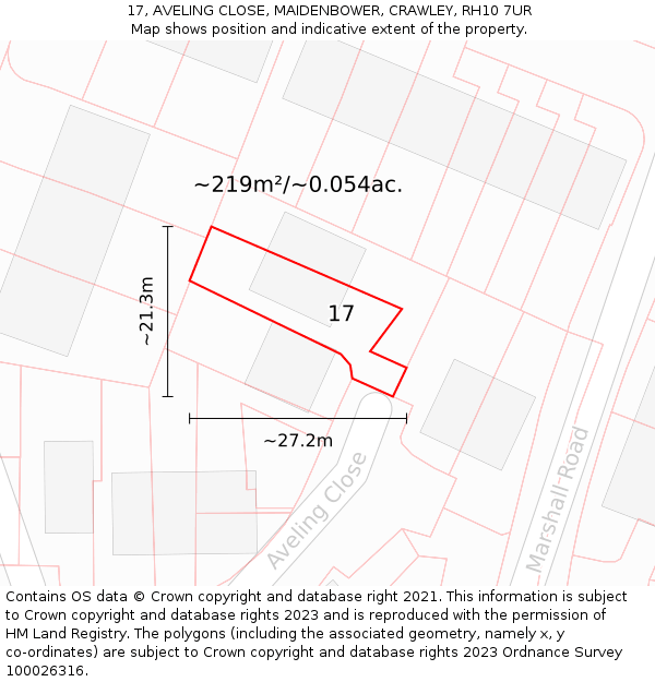 17, AVELING CLOSE, MAIDENBOWER, CRAWLEY, RH10 7UR: Plot and title map