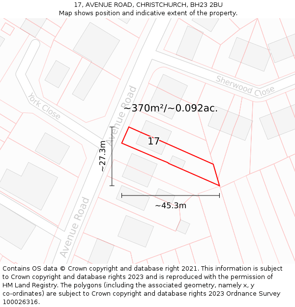 17, AVENUE ROAD, CHRISTCHURCH, BH23 2BU: Plot and title map