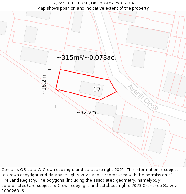 17, AVERILL CLOSE, BROADWAY, WR12 7RA: Plot and title map