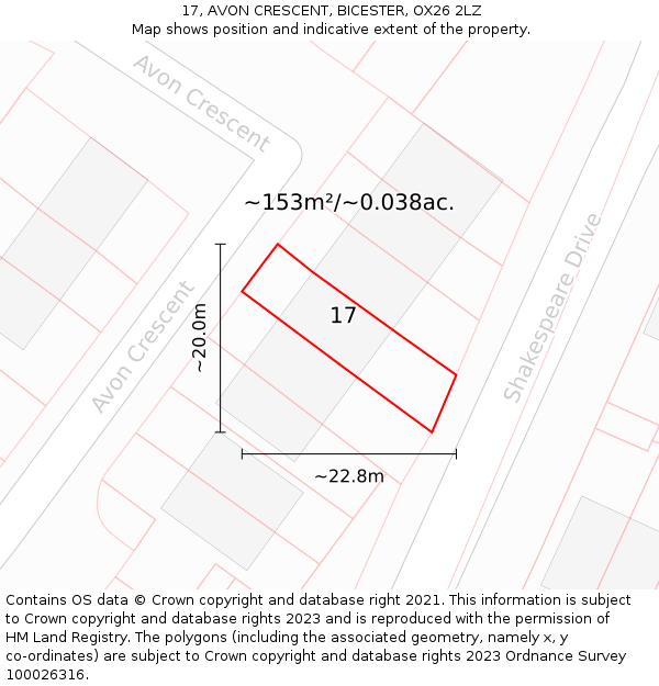 17, AVON CRESCENT, BICESTER, OX26 2LZ: Plot and title map