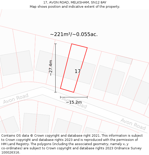17, AVON ROAD, MELKSHAM, SN12 8AY: Plot and title map