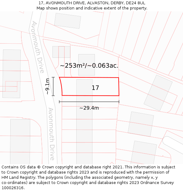 17, AVONMOUTH DRIVE, ALVASTON, DERBY, DE24 8UL: Plot and title map