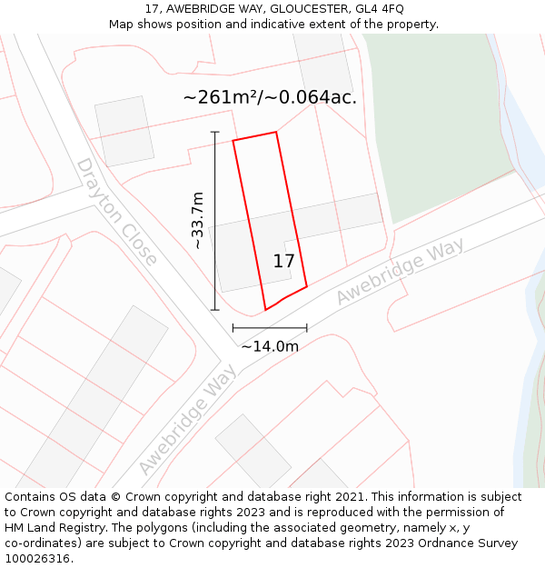 17, AWEBRIDGE WAY, GLOUCESTER, GL4 4FQ: Plot and title map