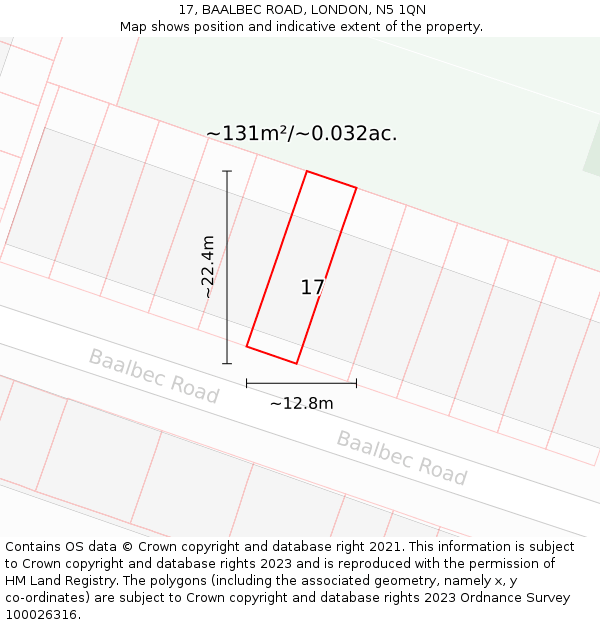 17, BAALBEC ROAD, LONDON, N5 1QN: Plot and title map
