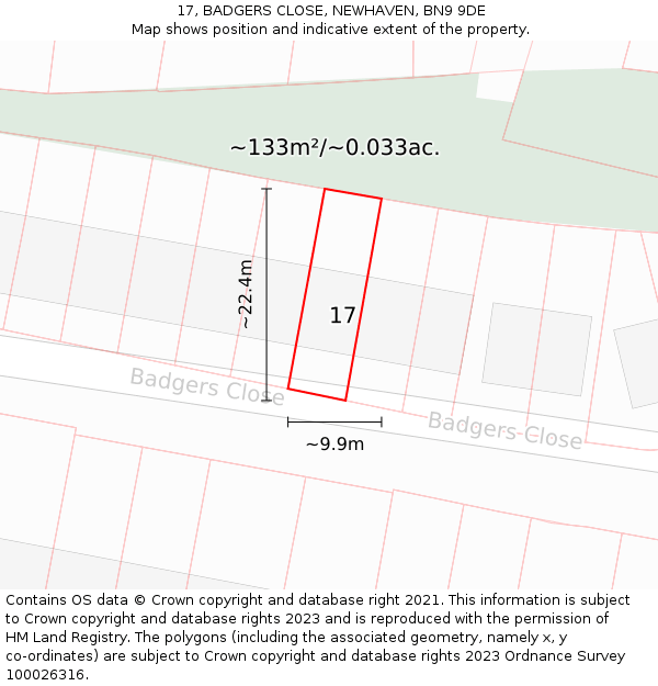 17, BADGERS CLOSE, NEWHAVEN, BN9 9DE: Plot and title map