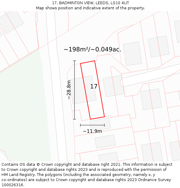 17, BADMINTON VIEW, LEEDS, LS10 4UT: Plot and title map