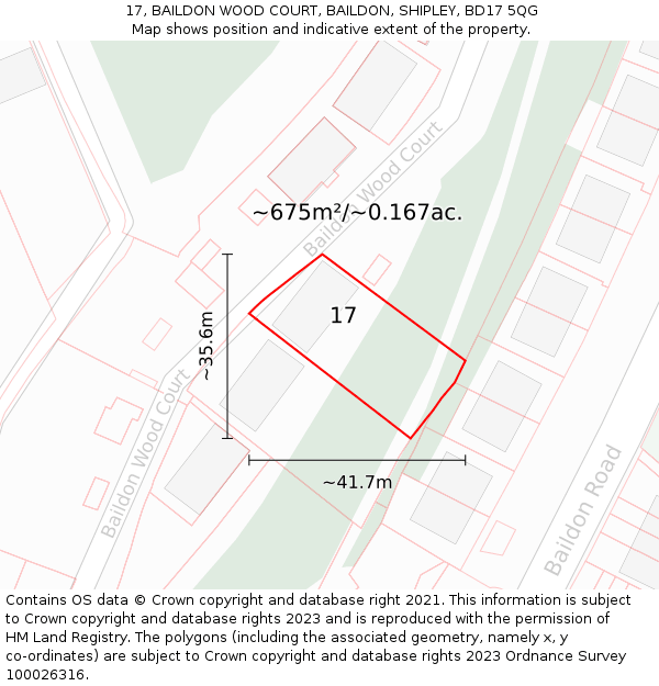 17, BAILDON WOOD COURT, BAILDON, SHIPLEY, BD17 5QG: Plot and title map