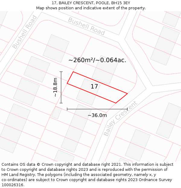 17, BAILEY CRESCENT, POOLE, BH15 3EY: Plot and title map