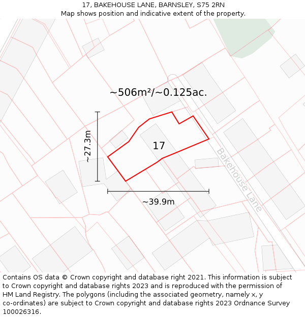 17, BAKEHOUSE LANE, BARNSLEY, S75 2RN: Plot and title map