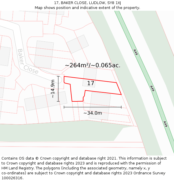17, BAKER CLOSE, LUDLOW, SY8 1XJ: Plot and title map