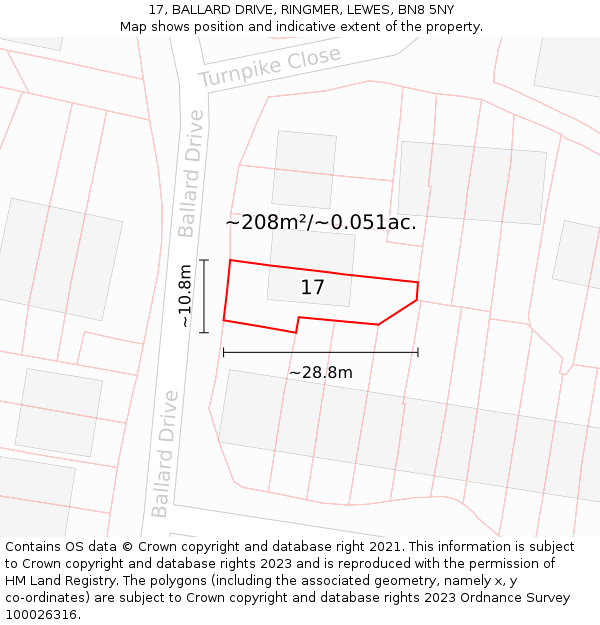 17, BALLARD DRIVE, RINGMER, LEWES, BN8 5NY: Plot and title map