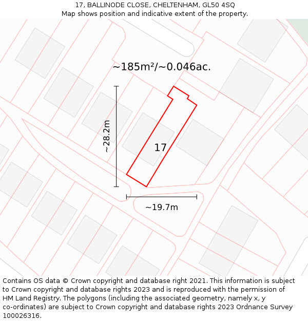 17, BALLINODE CLOSE, CHELTENHAM, GL50 4SQ: Plot and title map