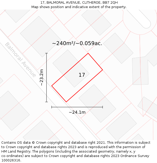 17, BALMORAL AVENUE, CLITHEROE, BB7 2QH: Plot and title map