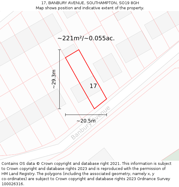 17, BANBURY AVENUE, SOUTHAMPTON, SO19 8GH: Plot and title map