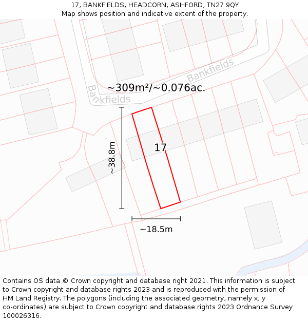 17, BANKFIELDS, HEADCORN, ASHFORD, TN27 9QY: Plot and title map