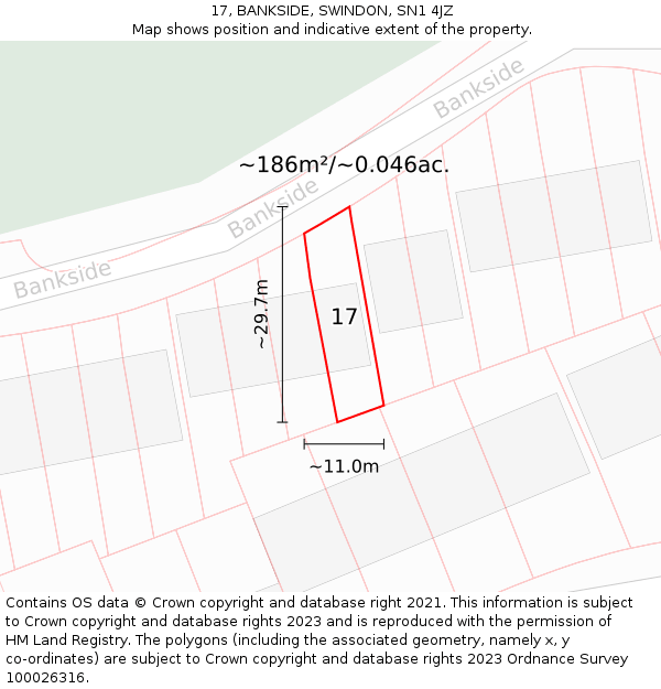 17, BANKSIDE, SWINDON, SN1 4JZ: Plot and title map