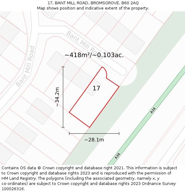 17, BANT MILL ROAD, BROMSGROVE, B60 2AQ: Plot and title map