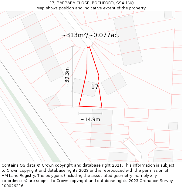 17, BARBARA CLOSE, ROCHFORD, SS4 1NQ: Plot and title map