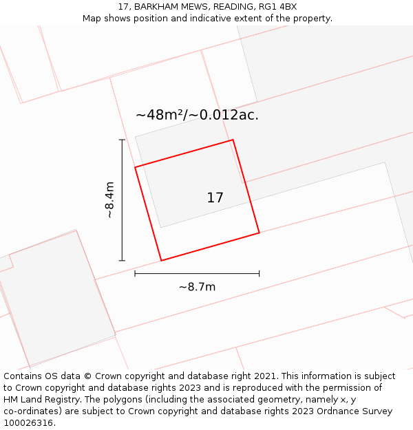 17, BARKHAM MEWS, READING, RG1 4BX: Plot and title map