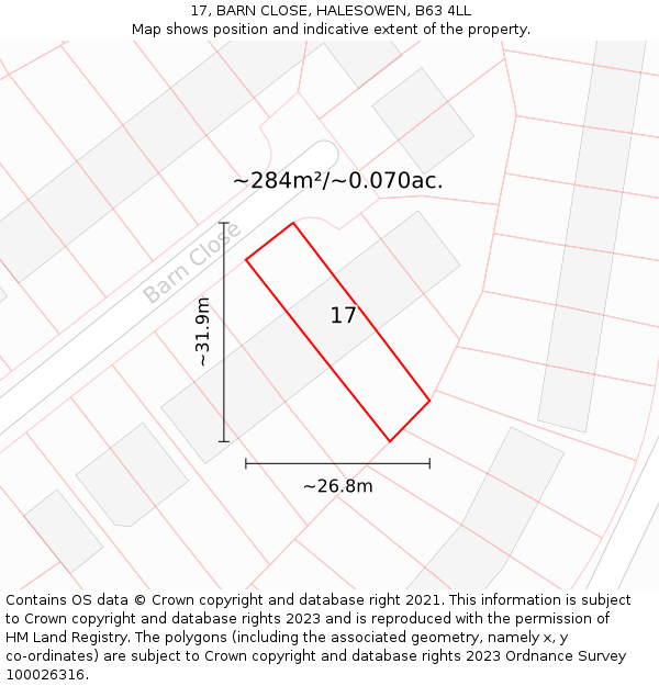 17, BARN CLOSE, HALESOWEN, B63 4LL: Plot and title map