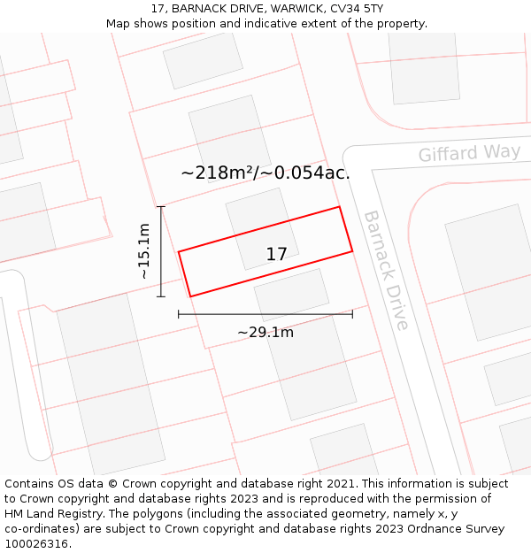 17, BARNACK DRIVE, WARWICK, CV34 5TY: Plot and title map