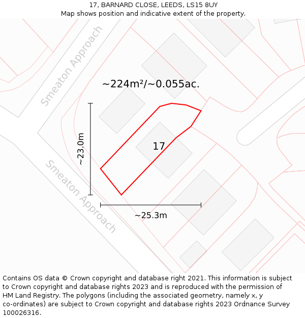 17, BARNARD CLOSE, LEEDS, LS15 8UY: Plot and title map