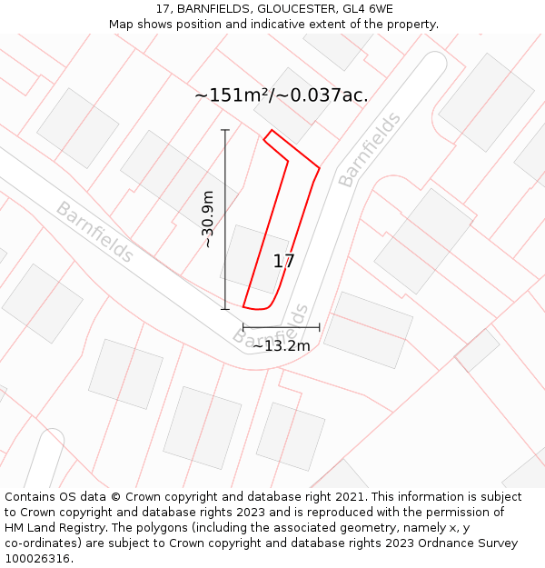 17, BARNFIELDS, GLOUCESTER, GL4 6WE: Plot and title map
