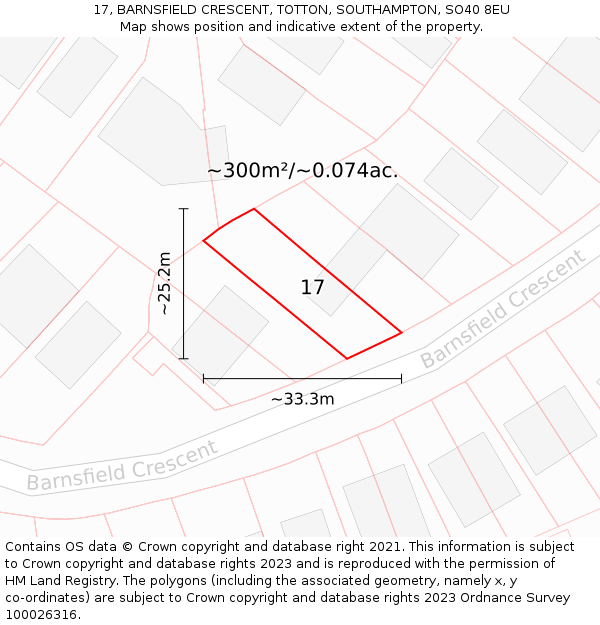 17, BARNSFIELD CRESCENT, TOTTON, SOUTHAMPTON, SO40 8EU: Plot and title map