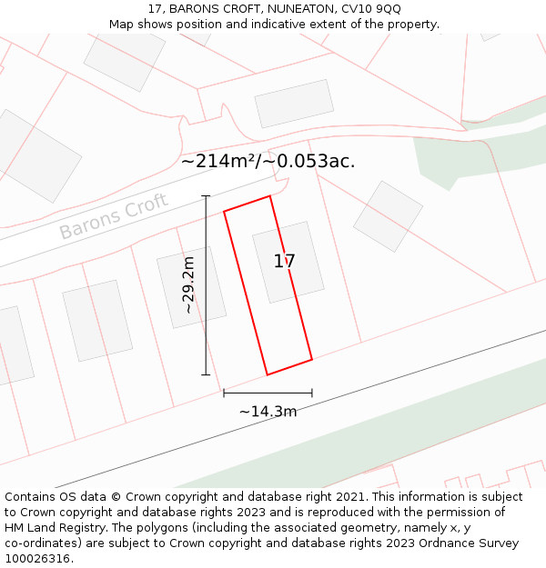 17, BARONS CROFT, NUNEATON, CV10 9QQ: Plot and title map