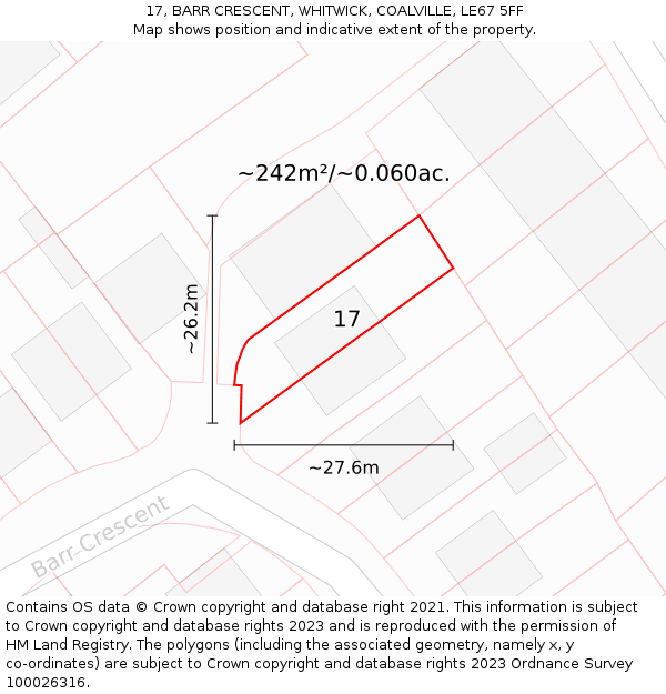 17, BARR CRESCENT, WHITWICK, COALVILLE, LE67 5FF: Plot and title map