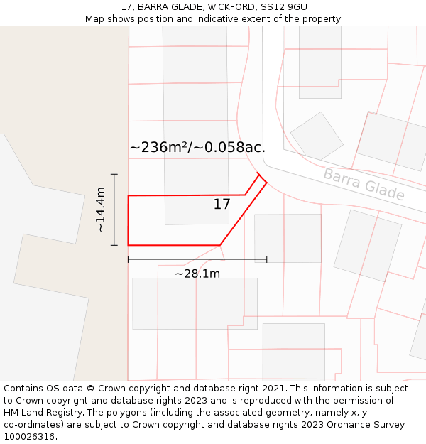 17, BARRA GLADE, WICKFORD, SS12 9GU: Plot and title map