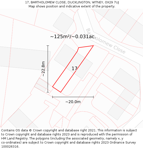 17, BARTHOLOMEW CLOSE, DUCKLINGTON, WITNEY, OX29 7UJ: Plot and title map