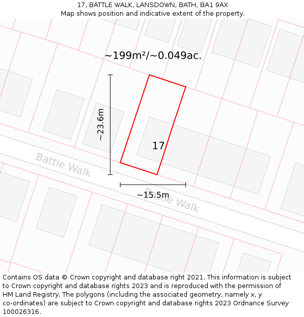 17, BATTLE WALK, LANSDOWN, BATH, BA1 9AX: Plot and title map