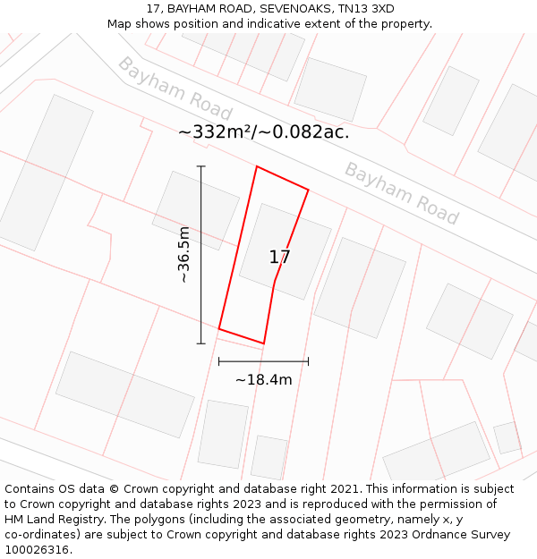 17, BAYHAM ROAD, SEVENOAKS, TN13 3XD: Plot and title map