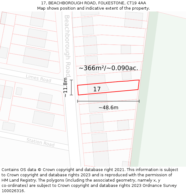 17, BEACHBOROUGH ROAD, FOLKESTONE, CT19 4AA: Plot and title map